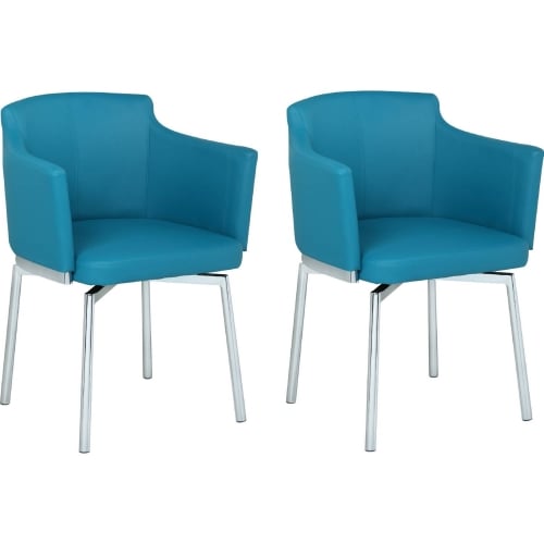 Dusty Swivel Dining Arm Chair in Turquoise Leatherette & Chrome (Set of 2)